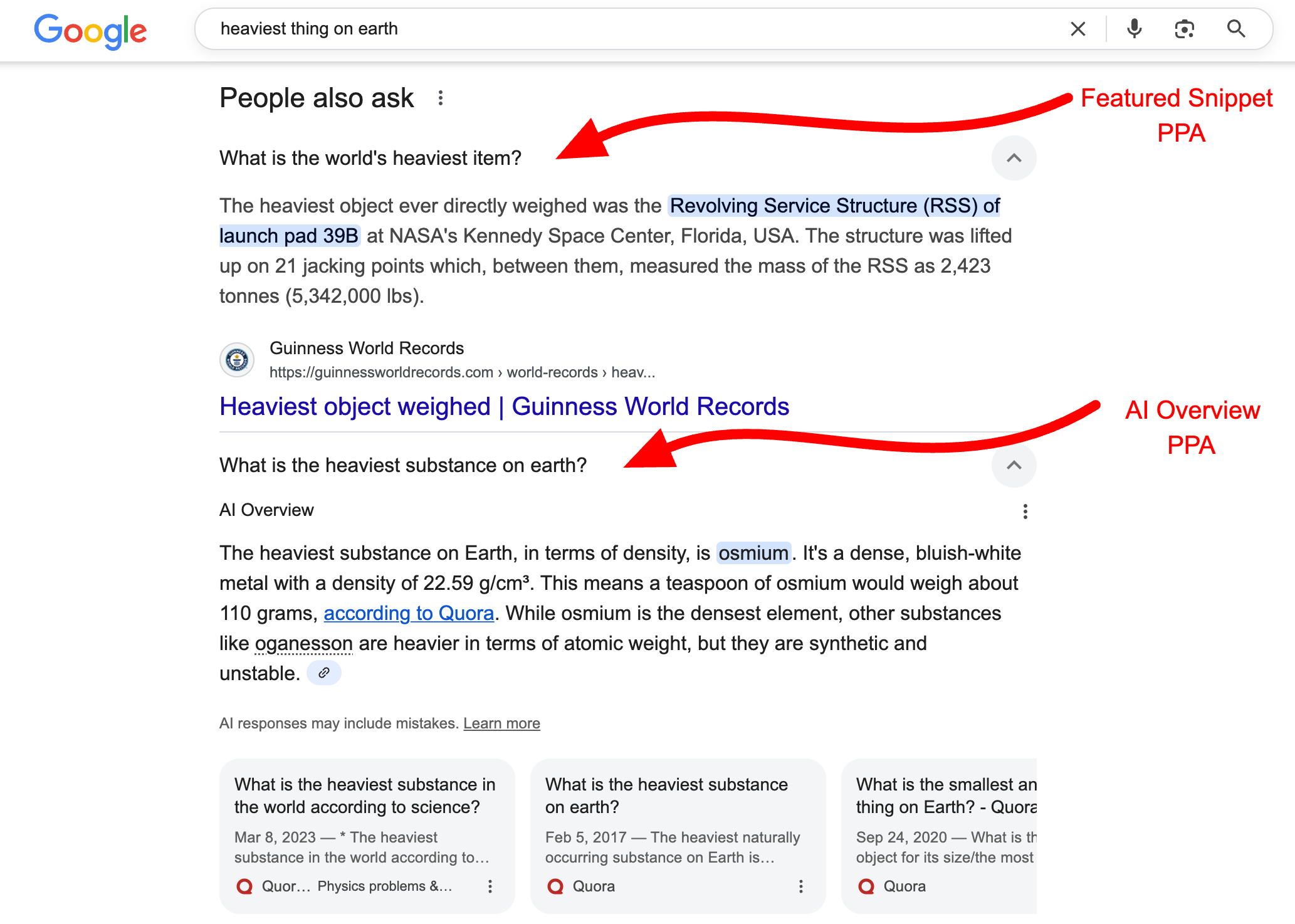 Example of a Google featured snippet, the type of placement AEO targets