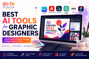 Featured image for the Best AI Tools for Graphic Designers in 2026 guide comparing Canva Magic Studio, Adobe Firefly, Midjourney, ChatGPT Images, Kittl, and Figma AI. The illustration highlights AI-powered graphic design tools for creating logos, branding, illustrations, marketing graphics, UI design, and social media content more efficiently.