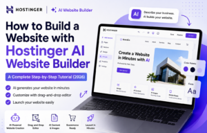 How to build a website with Hostinger AI Website Builder in 2026 featuring AI-powered website creation, drag-and-drop editing, AI content generation, ecommerce support, and built-in SEO tools.