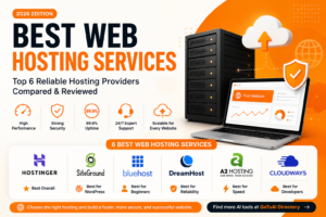 Featured image comparing the best web hosting services in 2026, including Hostinger, SiteGround, Bluehost, DreamHost, A2 Hosting, and Cloudways for website performance, security, WordPress hosting, cloud hosting, and reliability.